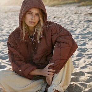 Free People Movement Pippa Packable Puffer Pullover in Twin Peaks Brown NWOT